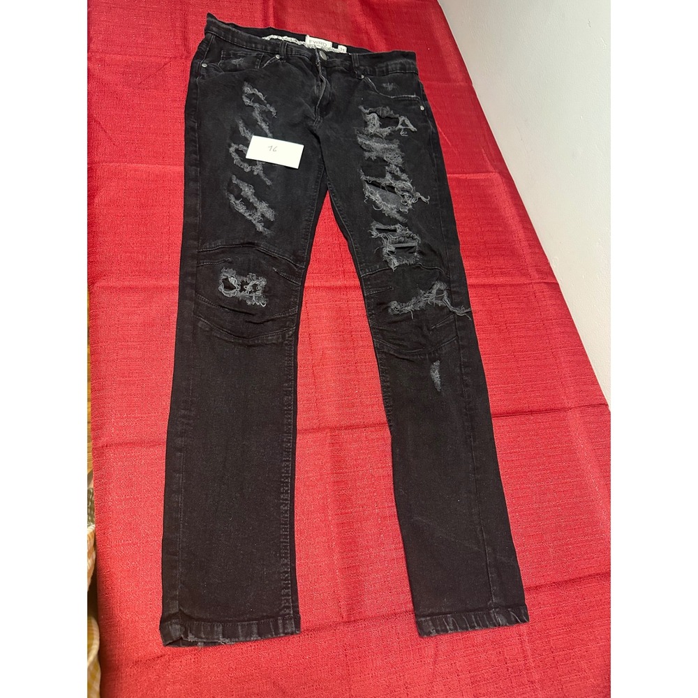 FWRD Denim Mens Jeans 34x32 Black Heavy Distressed Ripped Biker Moto Stretch⁠